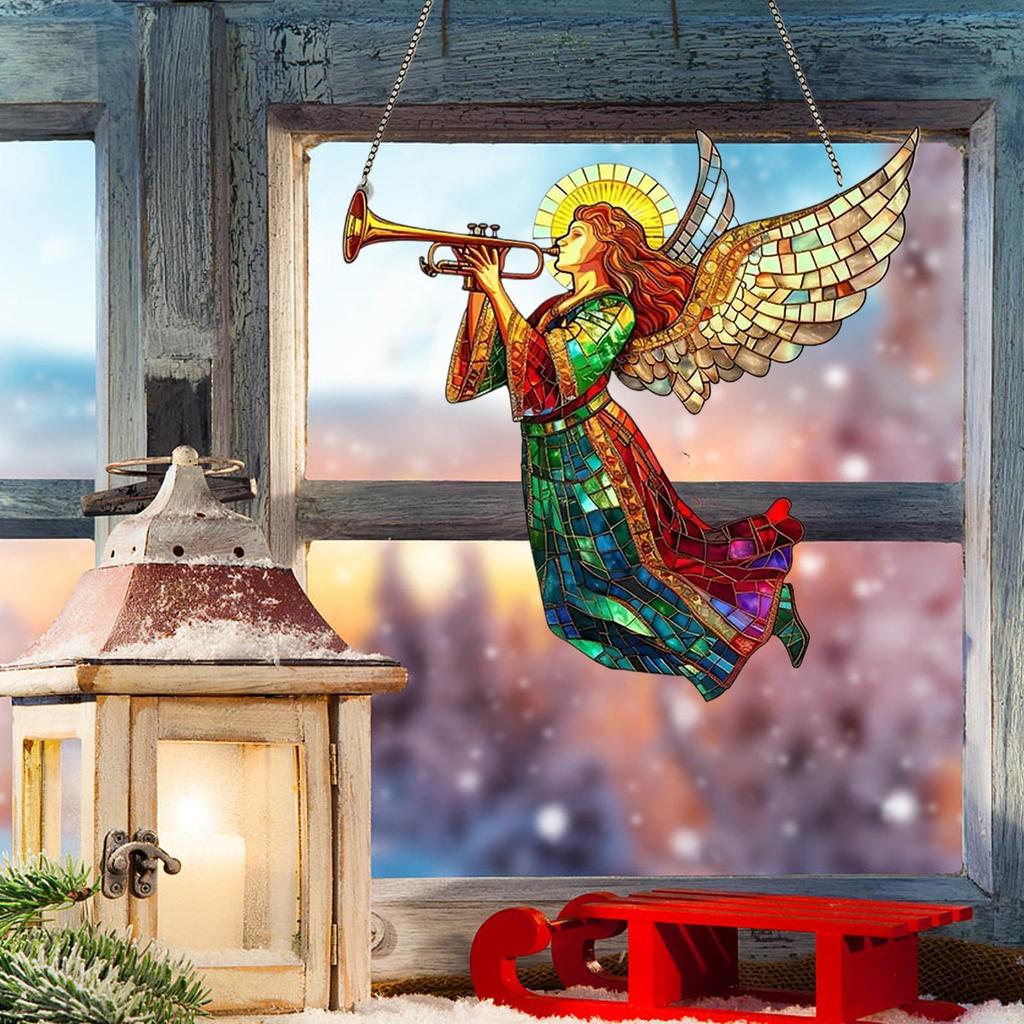 Christmas Tree Suncatchers Ornament Christmas Angel 2D Acrylic Sun Catcher Hanging Indoor Christmas Sun Catcher Window Decor
