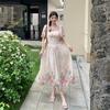 High Quality Chiffon Embroidered Print Square-Necked Summer Dress for Women Fashion Vacation Flying Sleeve Slimming Midi Dress