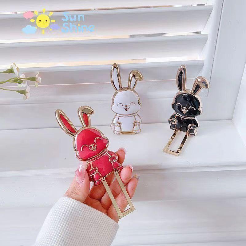 Slide-Push Bunny Phone Stand With Adhesive Back - Foldable Desktop Holder For Hands-Free Viewing