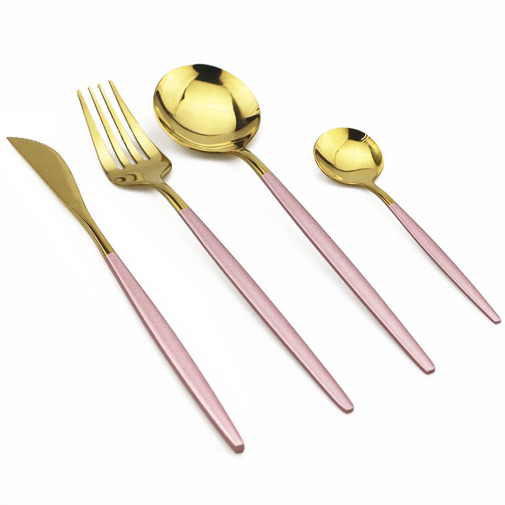 24pcs Gold Dinnerware Set Knife Fork Spoon Dinner Set Stainless Steel Tableware Set Gift Box Dishwasher Safe Cutlery Flatware