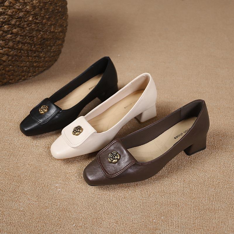 Retro camellia single shoes women's spring and autumn new fashionable versatile not tired feet pedal fashion single shoes