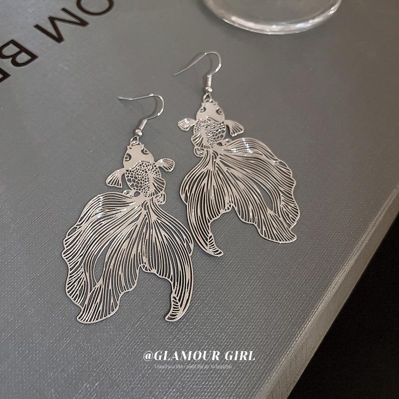 Creative design Koi fish earrings cold wind metal ear hooks niche fashion temperament earrings