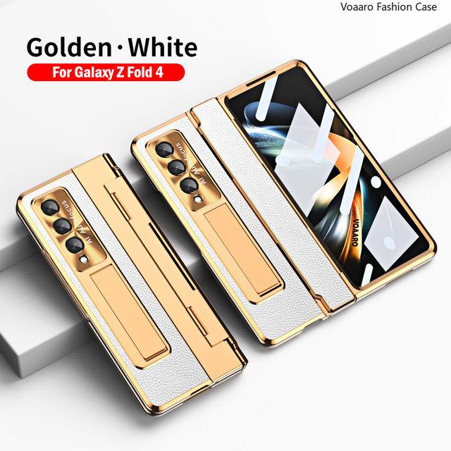 Nivellierung Scharnier Schutz Funda Für Samsung Galaxy Z Fold 4 Fall Überzug Leder Ständer Halter Abdeckung Mit Front Bildschirm Glas film