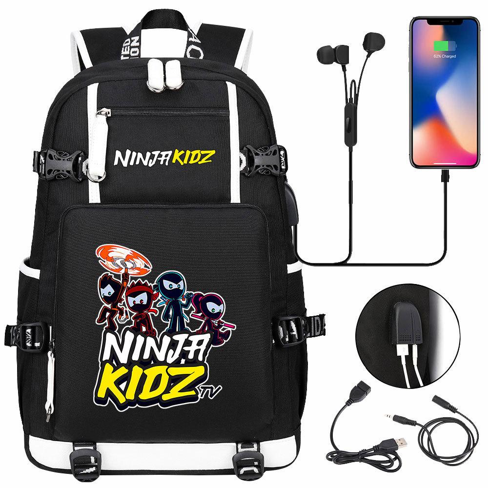 Print Kids Backpack with USB Charging Port, Teenagers School Bookbag, Lightweight Travel Daypack with Headphone Jack Anti-Theft Design