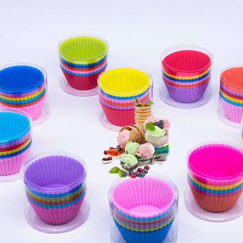 12 Återanvändbara Bakformar i Silikon, Muffinsformar, Blandade Färger