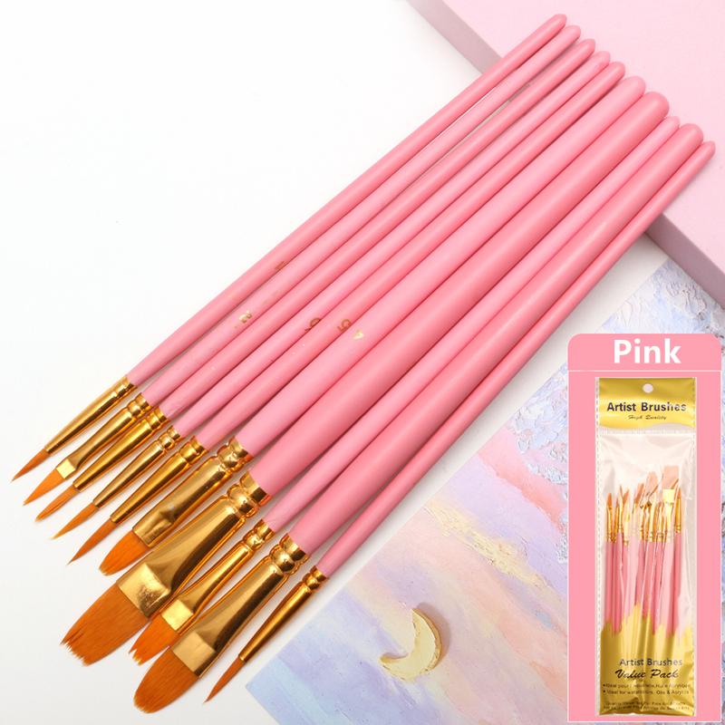 

10Pcs Paint Brush Set Nylon Hair Wooden Handle Artist Professional Oil Watercolor Acrylic Painting Brushes DIY Art Supplies