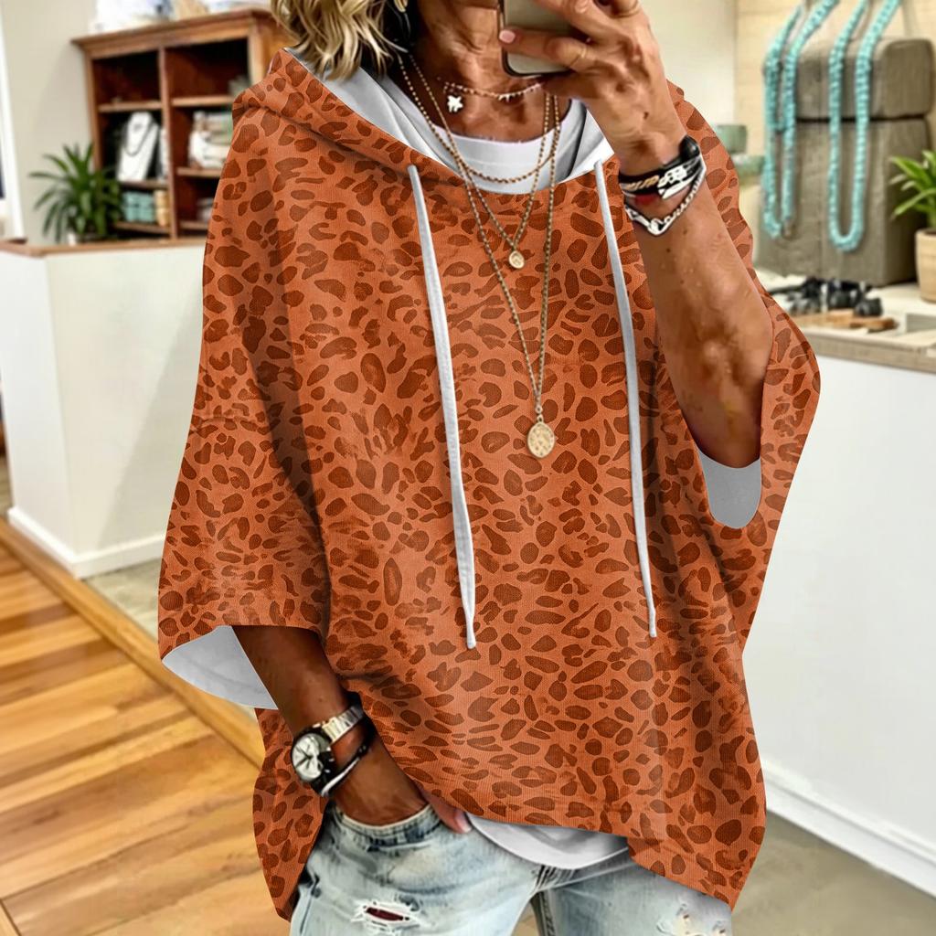 Felpa con cappuccio da donna a stampa leopardata con vestibilità ampia
