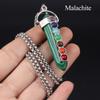 1Pc, Spiritual Healing Crystal Pendant Necklace, Geometric Double-pointed Hexagonal Pyramid Inlaid Seven Chakra Gems Charms Necklaces for Women Men