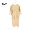 Lady Evening Dress O-neck High-Waist Plus Size Midi Embroidery Lace 3/4 Sleeve Female Clothing