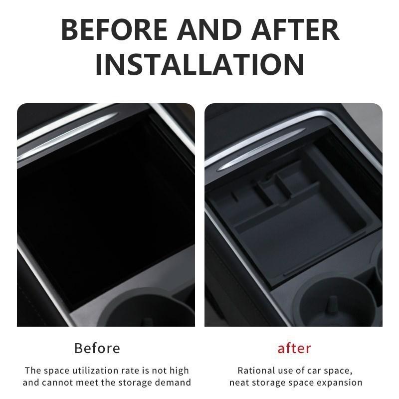 Car Central Control Crystal Box Silicone Water Cup Holder Storage Box For Tesla Model 3/Y 2021-2022 Auto Interior Accessories