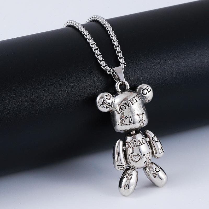 Violent Little Bear Titanium Steel Necklace for Men's Trendy Hip Hop Couple Punk Pendant Versatile Accessories for Women
