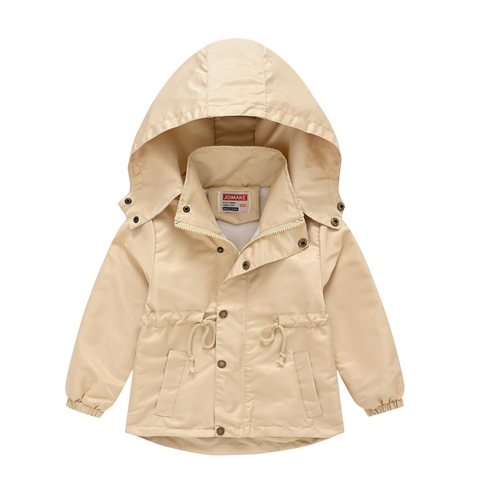 

Детские куртки Детская одежда Однотонная ветровка для мальчиков и девочек с поясом Среднего и большого размера Детское осеннее пальто с капюшоном Съемный 140cm