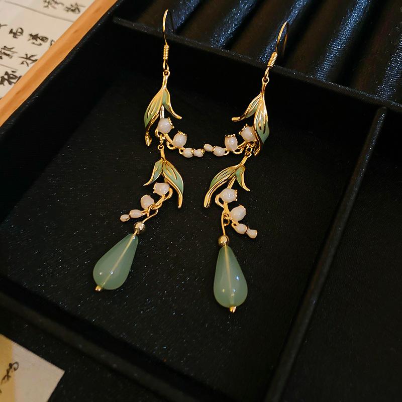 Ringflower Leaf Water Drop Earhook, Long Versatile Earrings, Fashionable Cheongsam Earrings for Women