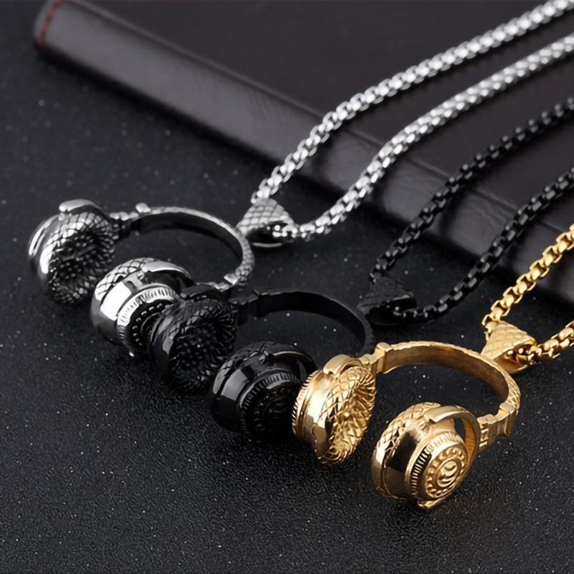 2025 Europese & Amerikaanse Rock Muziek Sieraden: Titanium Staal Oortelefoon Hanger Koppel Ketting