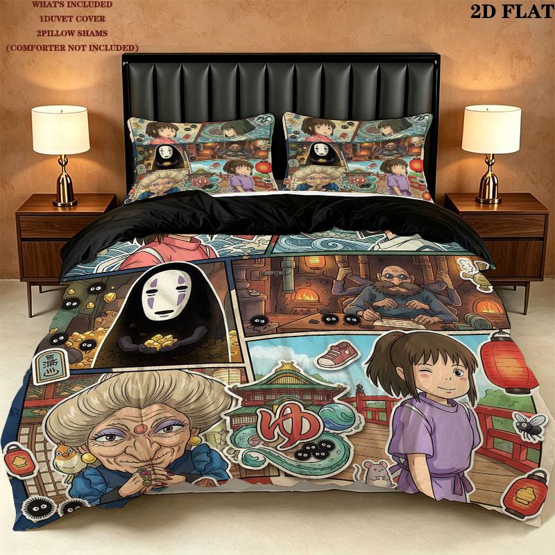 Away Pattern Bedding Quilt Set Quilt Cover Pillowcase Home Birthday Gift(1 * duvet cover + 2 * pillowcase, without core)