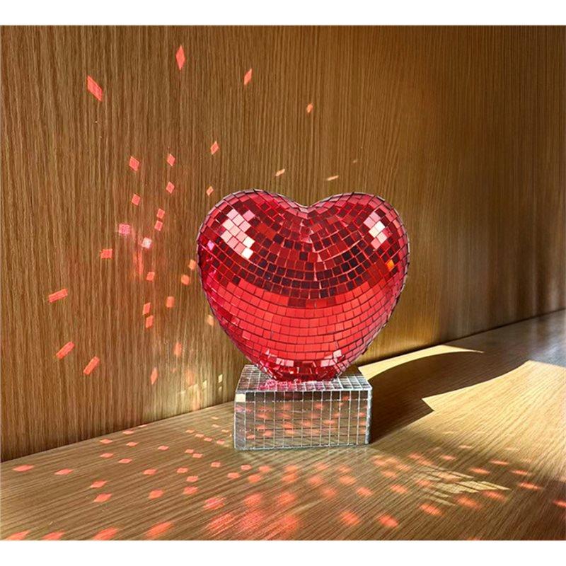 A25F-Heart Figurine For Wedding Decor Glitter Red Pink Heart Shaped Table Centerpiece Romantic Reflective Disco Mirror Heart