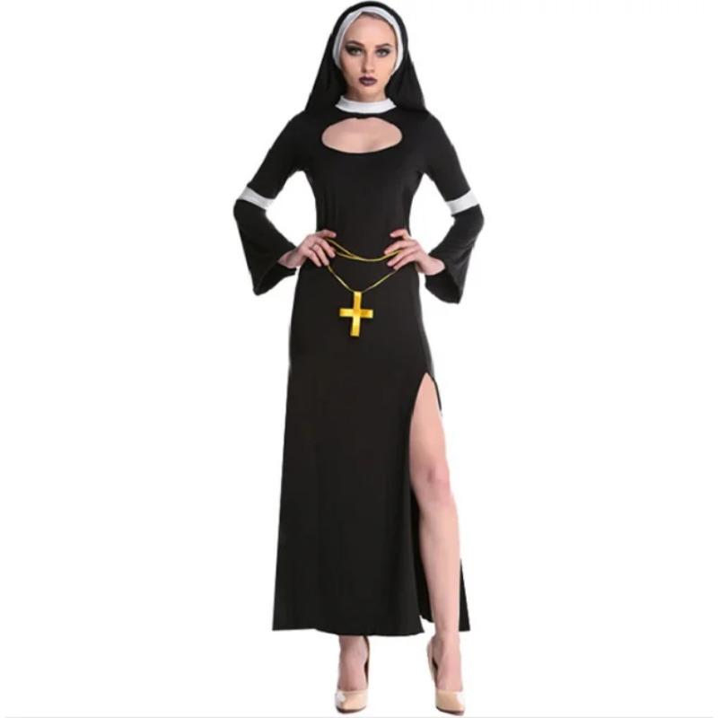 

Грішна жіноча звичка черниці Хеллоуїн Рольова гра та косплей Костюм Середньовічного Відродження Монахиня Сукня для жіночого боді для виступу One Size синій