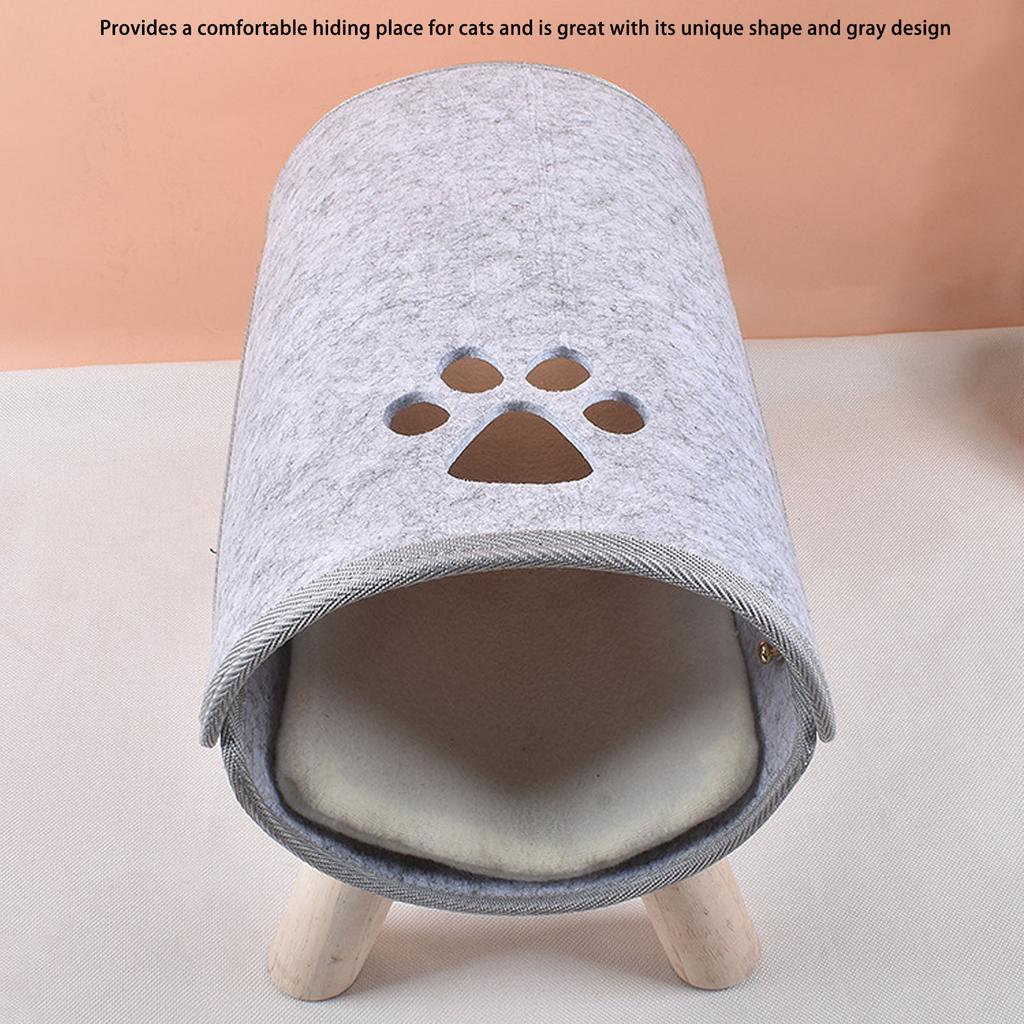 Cat Tunnel Bed With Wooden Legs Soft Comfortable Elevated Cat Tunnel Bed With Plush Cushion For All Seasons Detachable