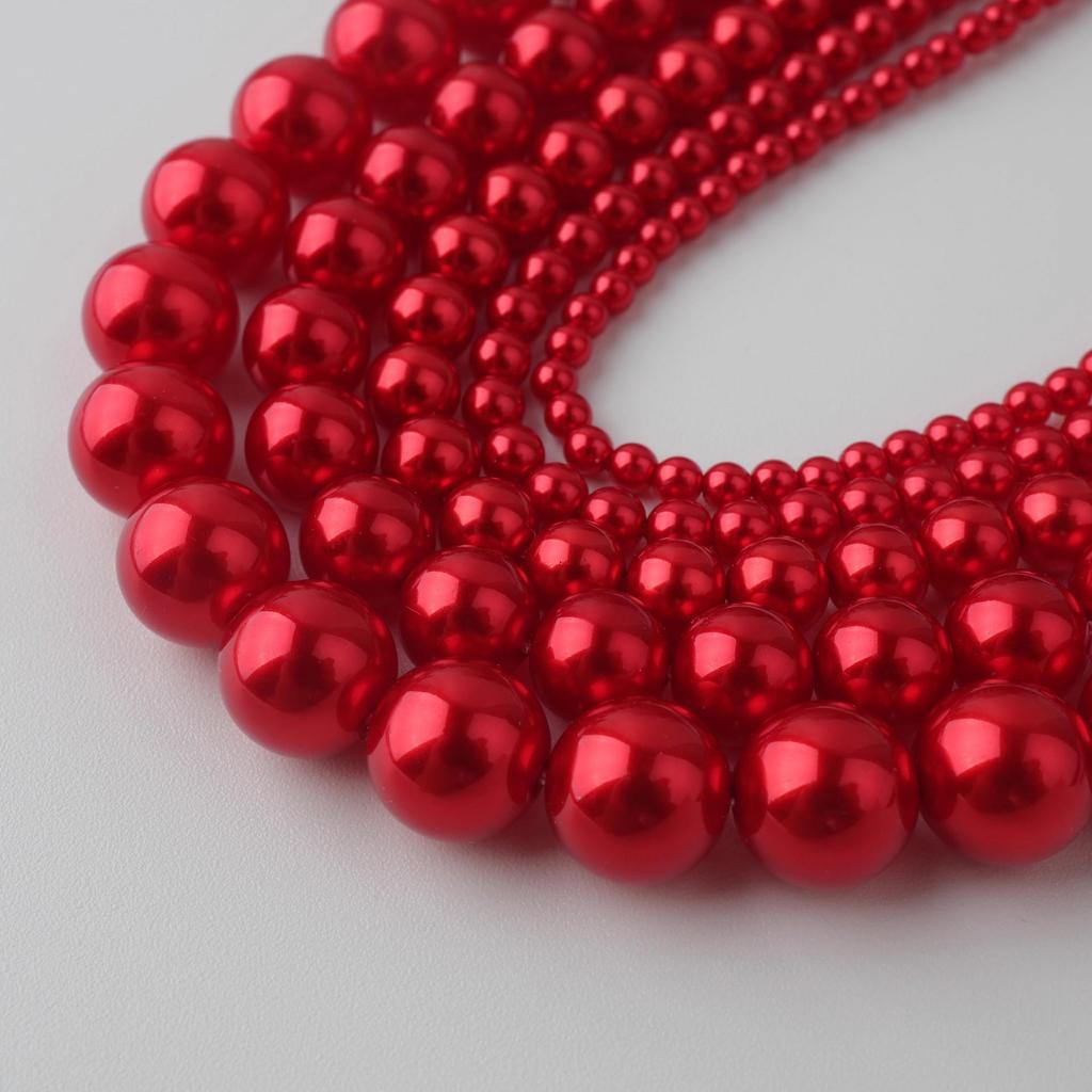 Contas de Pérola Sintética Vermelho Flamejante Shi Jia para Fazer Joias DIY