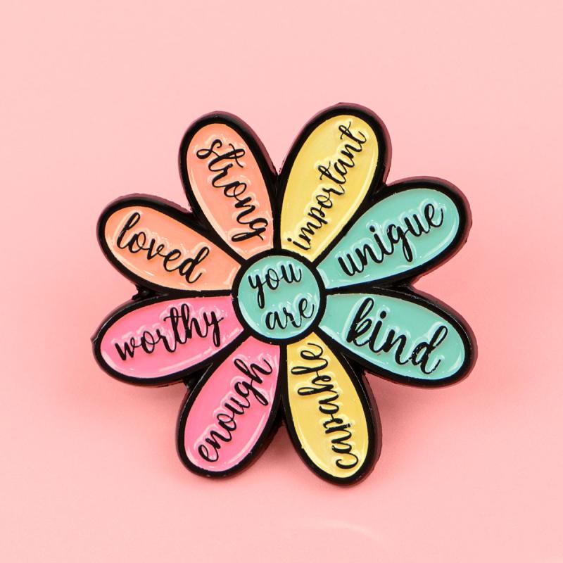 Inspirational Quote Enamel Pin Motivational Flower Brooch Pines Lapel Pins Reminder Badge Clothes Accessories Jewelry Gift