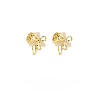 Hollow Metal Cat Eye Stone Flower Earrings Fashion Female Mosquito Coil Without Piercing Ear Clip