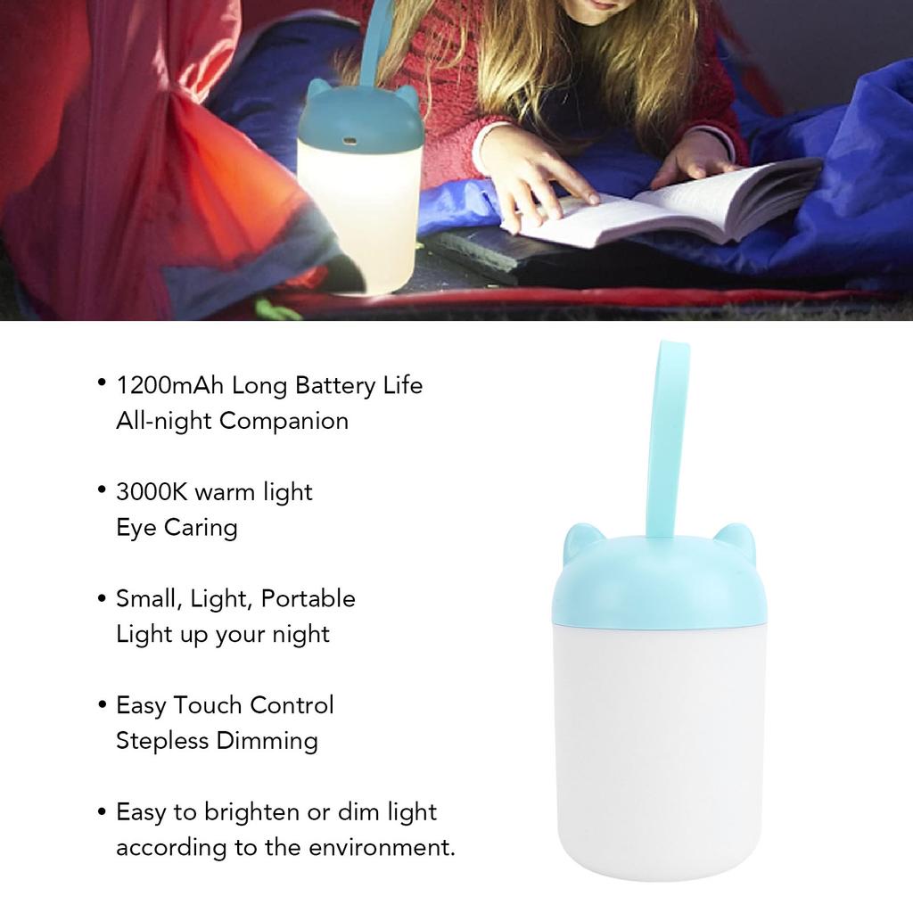 Nursery Night Light Portable LED Touch Bedside Lamp USB Rechargeable Stepless Dimming Eye Caring Camping Tent Lantern 1200mAh for Indoor Outdoor