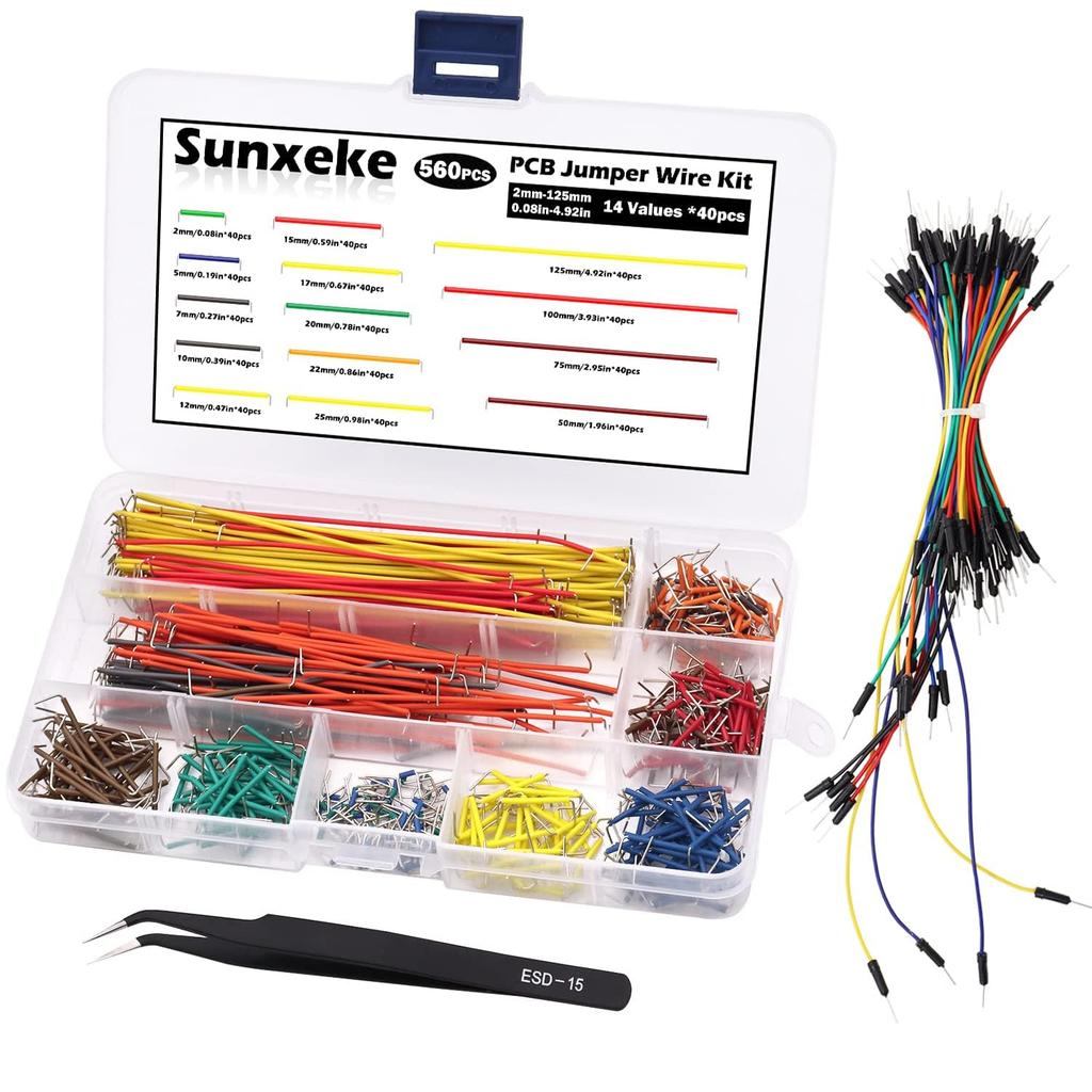 560Pcs Jumper Wire Kit Solderless Flexible Breadboard 14 Lengths Assorted Preformed Breadboard with 65Pcs Breadboard Jumper Wires,Tweezers & Plastic
