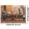 2D Floor Plan, 1 Forest Animal Picnic Backdrop - Autumn forest scene including raccoon, fox, giraffe and penguin