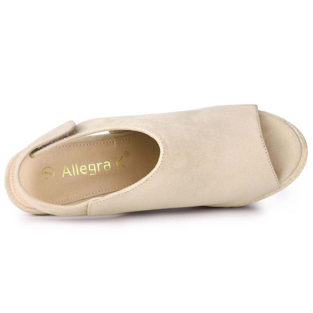 Allegra K Women's Wedge Sandals with Backstrap Platform Espadrilles, Beige, Size 24.0cm