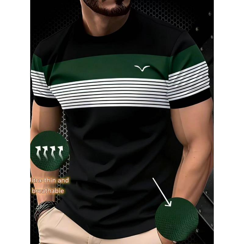 Men T-Shirt Fashion Simple Striped Printed Street Harajuku Short Sleeve Oversized Tops Summer Daily Versatile Men's Clothing
