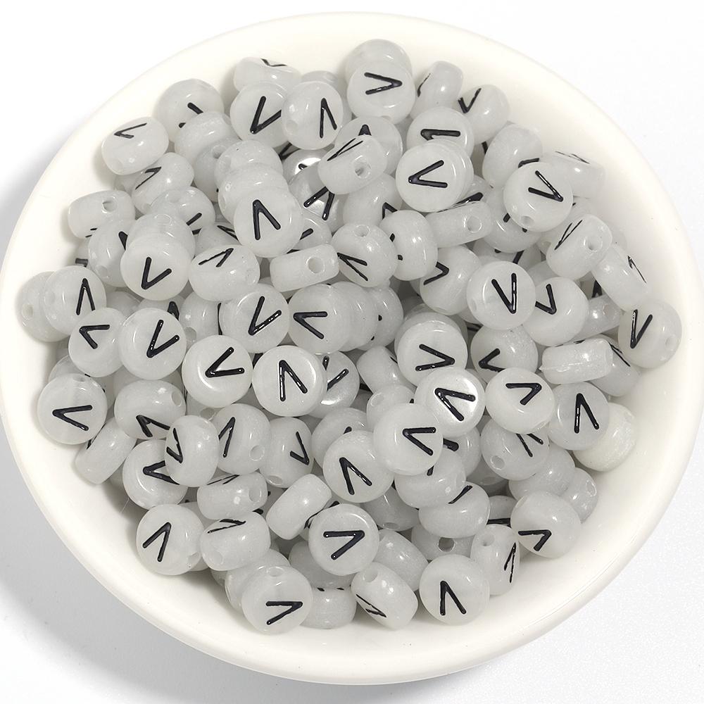 100pcs 7mm Acrylic Luminous Beads Flat Round Alphabet Loose Spacer Beads For Jewelry Making DIY Bracelets Necklace Accessories