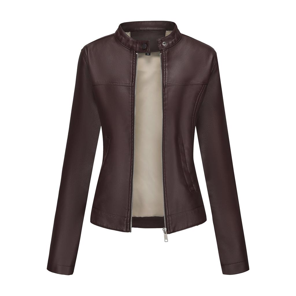 Casual Leather Jacket for Women, Stylish European-American Style, Suitable for Spring and Autumn.