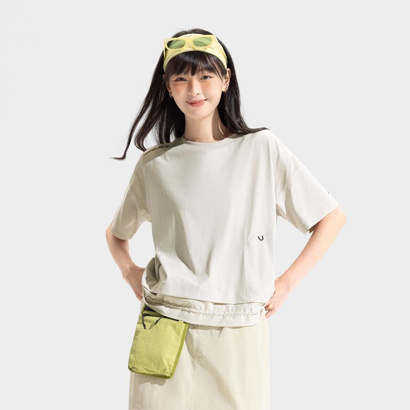 Li Ning CF Pure Color Round Neck Breathable Casual Loose Versatile Short Sleeve T-Shirt Women T-Shirts ATSV638-1