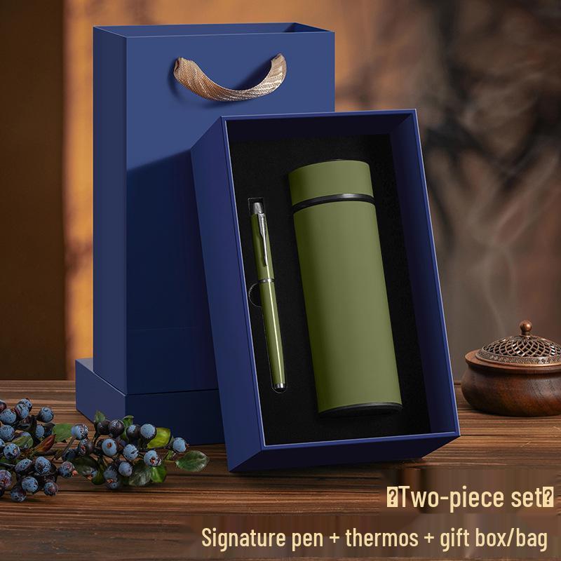 National Style Wood Pen Holder Gift Set: Creative Office Storage Box & Thermos Cup, Customizable Logo
