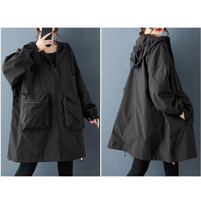 DIMANAF 2025 Plus Size Autumn Winter Plus Size Women Coat Long Sleeve Jackets Casual Loose Outerwear Black Zipper