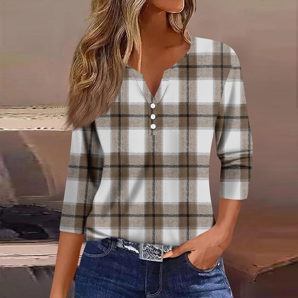 Women's Fashion Casual Three-quarter Sleeve V-neck Floral Print Top