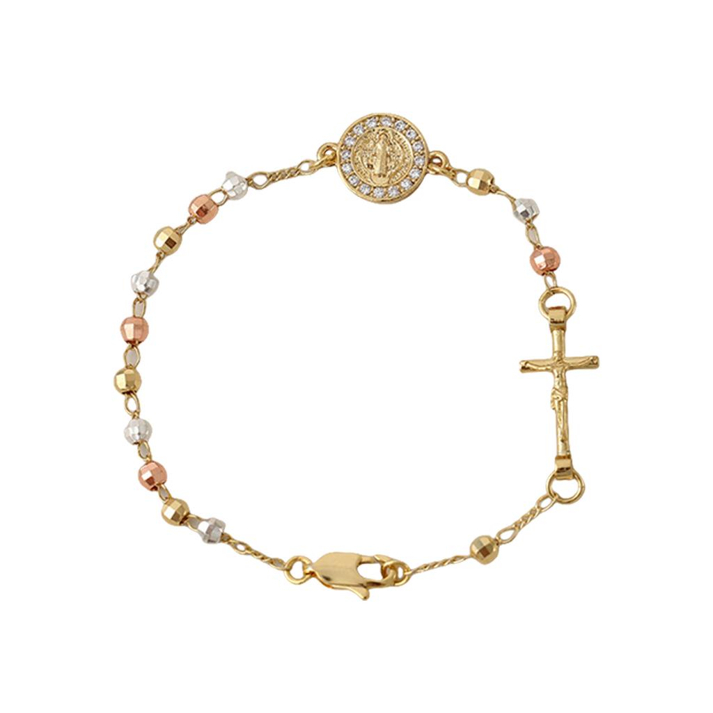 Gold Plated Saint Benedict Rosary Chain Bracelet Religious Jewelry Gift Catholic Metal Bracelet With Crucifix