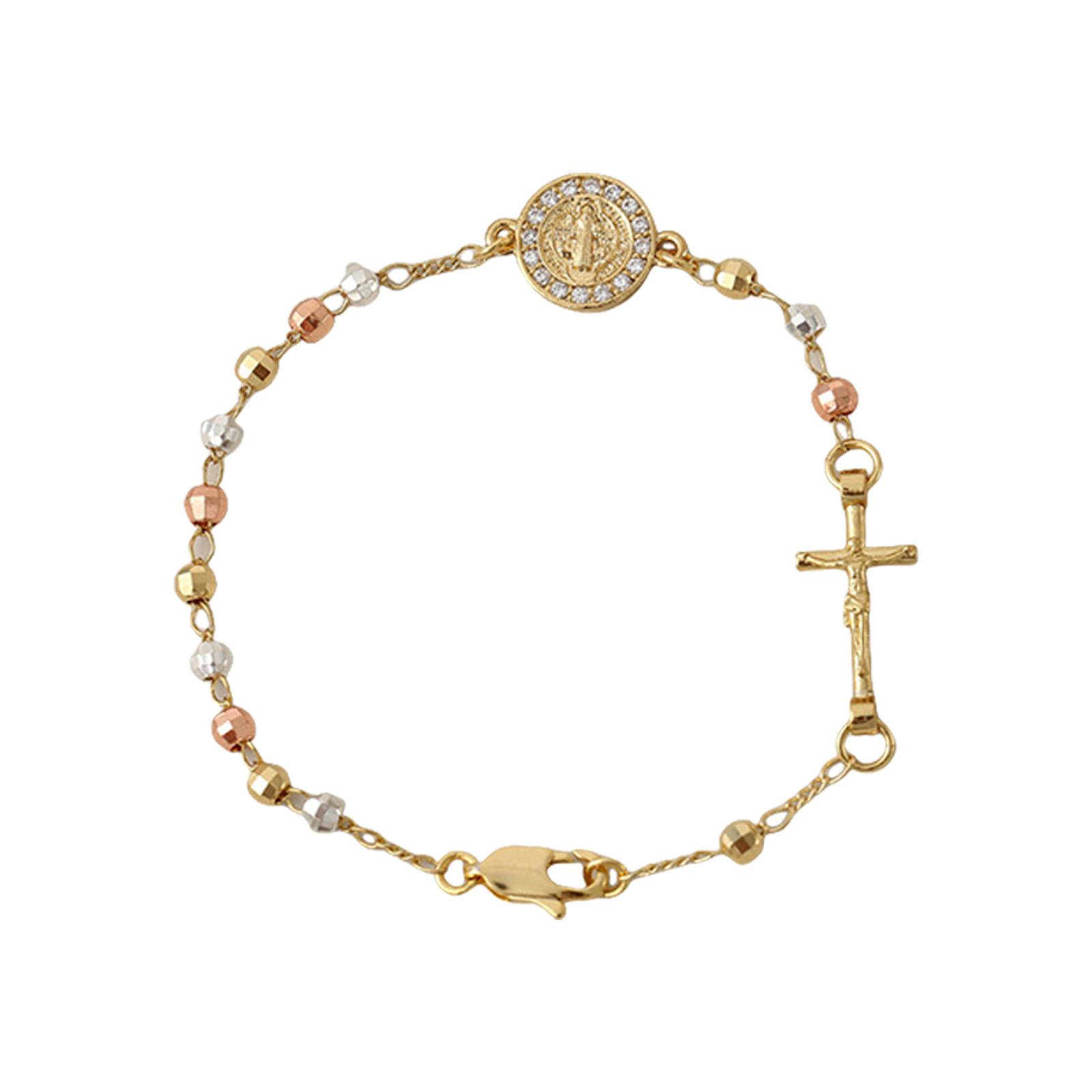 

Позолоченный браслет-четки Святого Бенедикта Религиозное украшение Подарок Католический металлический браслет с распятием 1