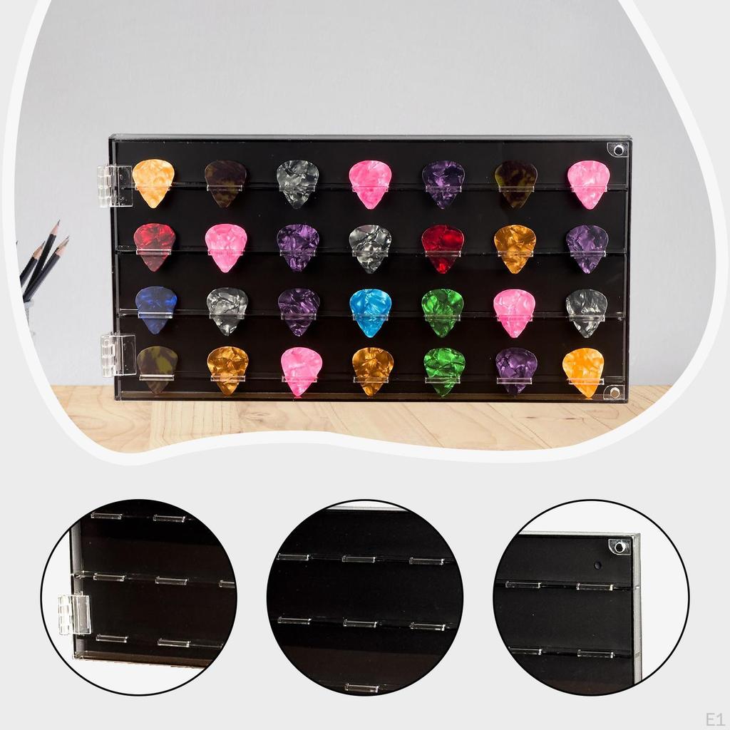 Guitar Pick Holder,Acrylic Display Case 28 Picks Capacity Container Plectrum Storage Box for Music