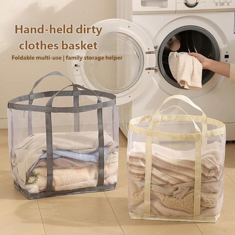 Foldable Large Capacity Clothes Storage Basket with Breathable Nylon Meshes for Home Organization Space Saving and Odor Prevention Ideal for Families