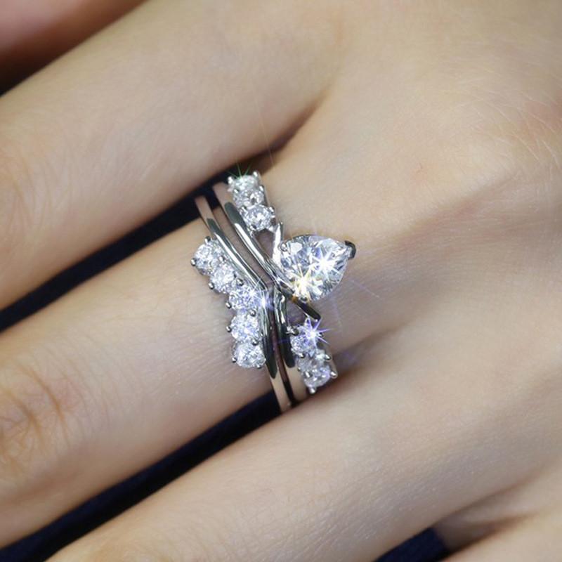 Elegant Heart Diamond Ring Set With Cross Design For Wedding And Anniversary Gifts