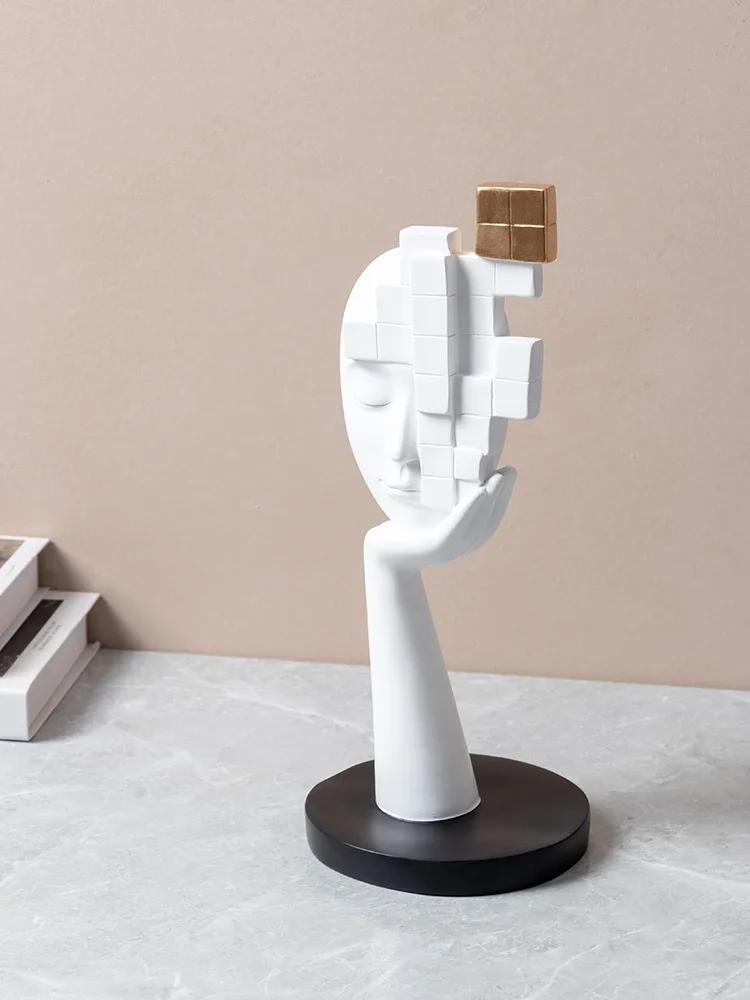 Abstract Face Sculpture Crafts High-end Character Figurine Living Room Wine Cabinet Art Ornaments Home Decoration Gift
