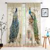 3D Animal Peacock Flower Retro Style Curtains Window Treatment for Bedroom Office Kitchen Living Room Study Home Decor 2 Pieces