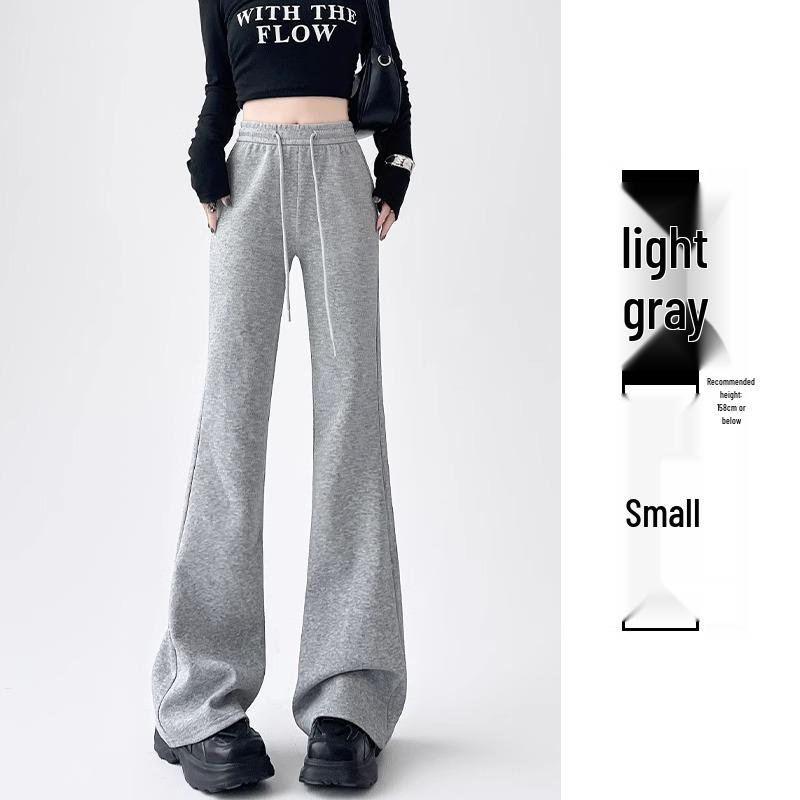 Petite High Waist Flare Sweatpants for Women - White/Grey, Slimming Horseshoe Design, Drawstring, American Style, Spring/Autumn.