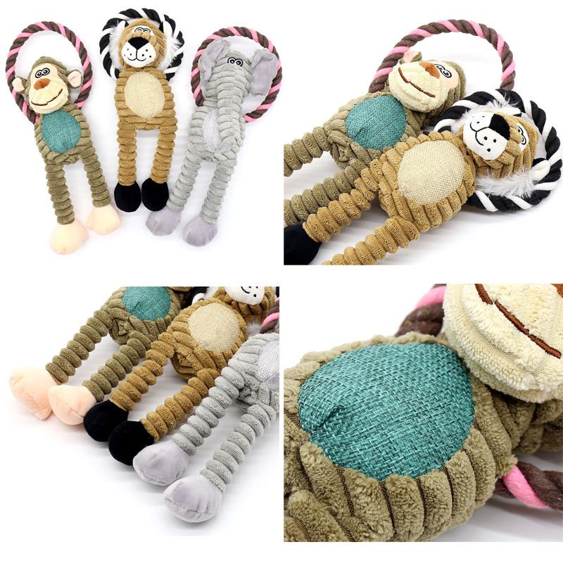 Dog Plush Toys Pet Squeaky Animal Toy Dog Bite-Resistant Clean Teeth Chew Toy Pet Supplies Interactive Toys  Lion  Elepant  Monkey