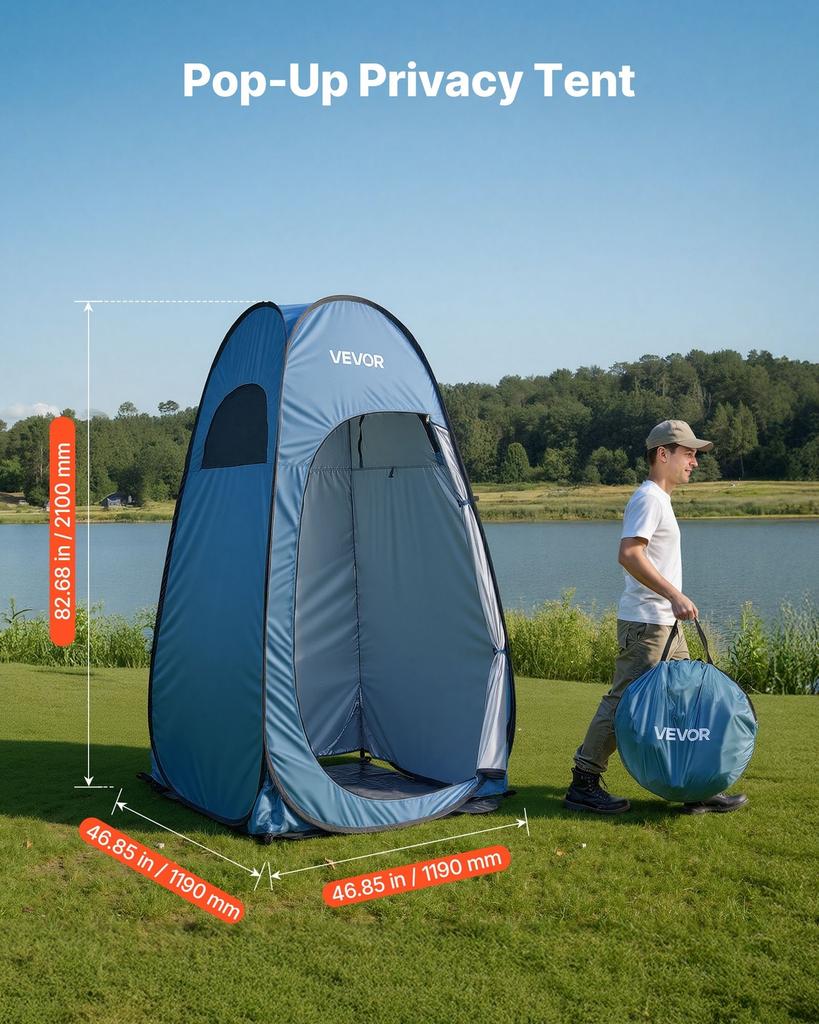 Pop Up Shower Tent, Instant Portable Privacy Tent Changing Room with Ground Stakes, Ropes, and Carry Bag, 190T Polyester with Silver Coating, Quick