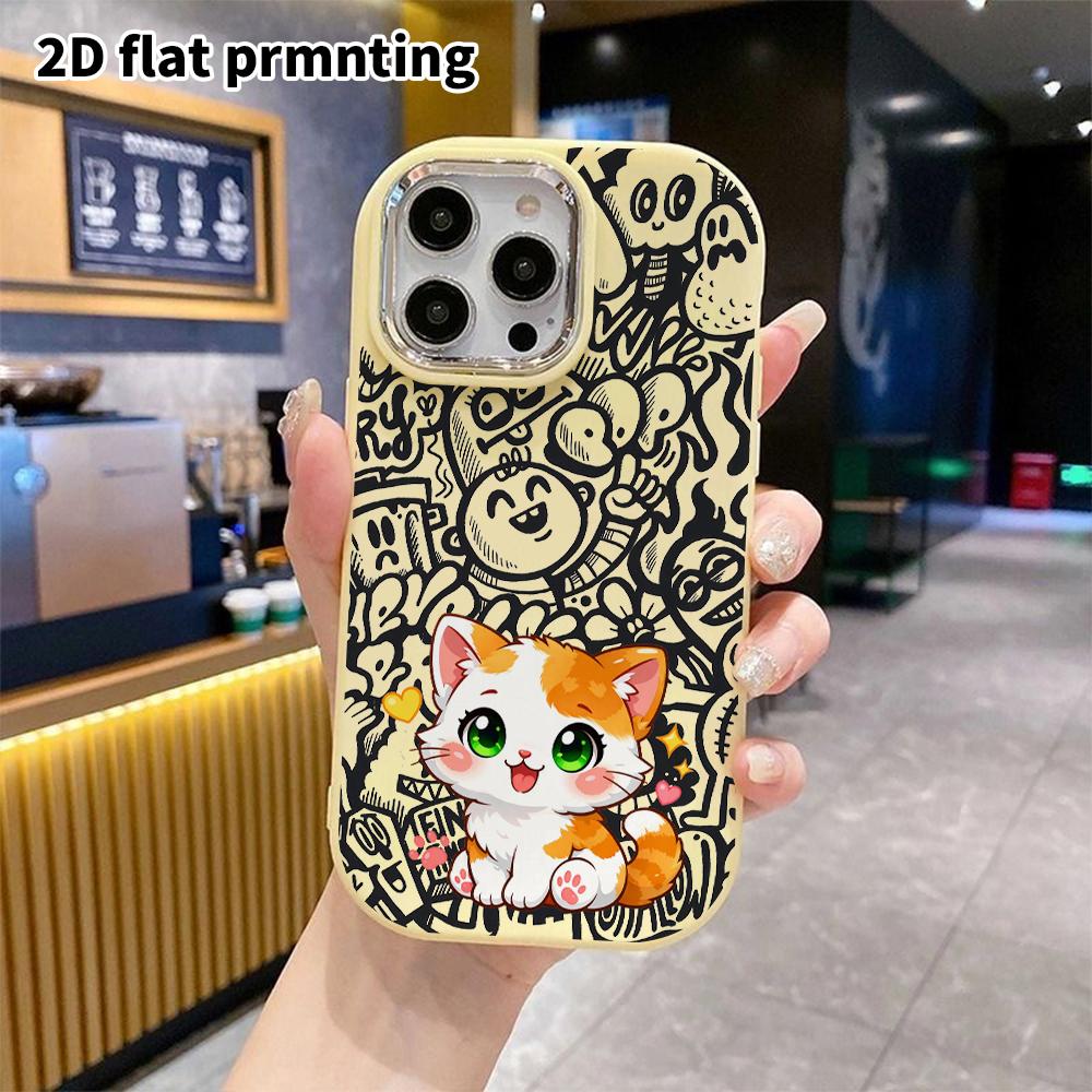Phone case: 2D flat design suitable for iPhone 18 17 16 15 14 13 Pro protective case, couple style, orange and white kitten, Christmas and Halloween g