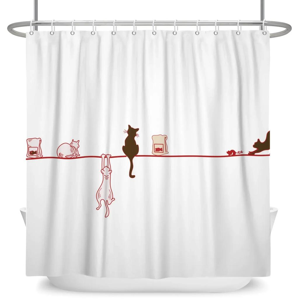 Funny Cat Shower Curtain Cartoon Cute Cats Dog Kids Shower Curtain for Bathroom Waterproof Polyester Home Decor Shower Curtains