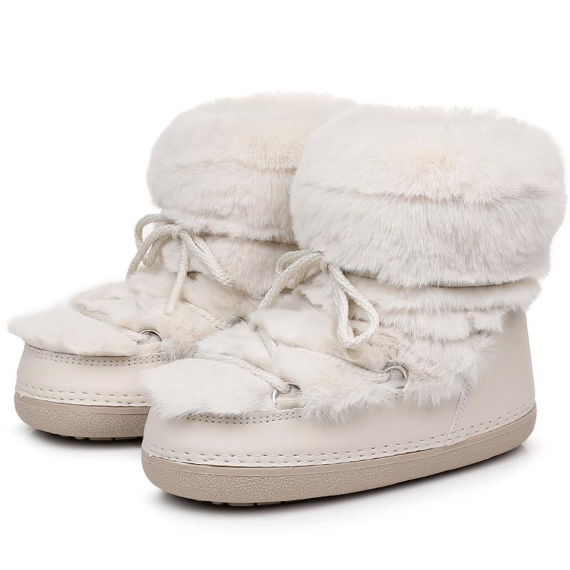 New Women'S Winter Boots Furry Short Tube Snow Boots Women Artificial Rabbit Fur Space Boots Non-Slip Warm Shoes For Women