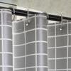 180x180CM Grey Grid PEVA Shower Curtain with 12 Stainless Hooks